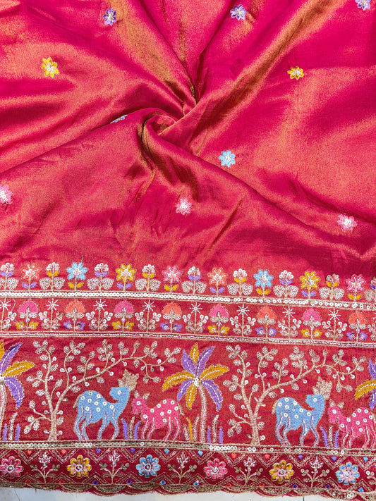 Royal Heritage Visco Tissue (Embroidered )Fabric ,lehanga,blouse, duppats , Inch 44-45 Width