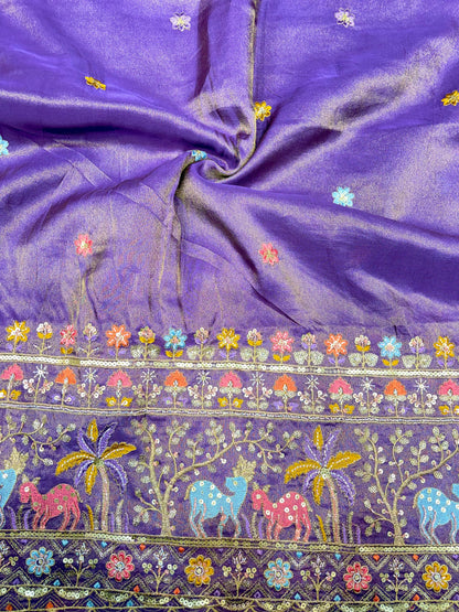 Royal Heritage Visco Tissue (Embroidered )Fabric ,lehanga,blouse, duppats , Inch 44-45 Width