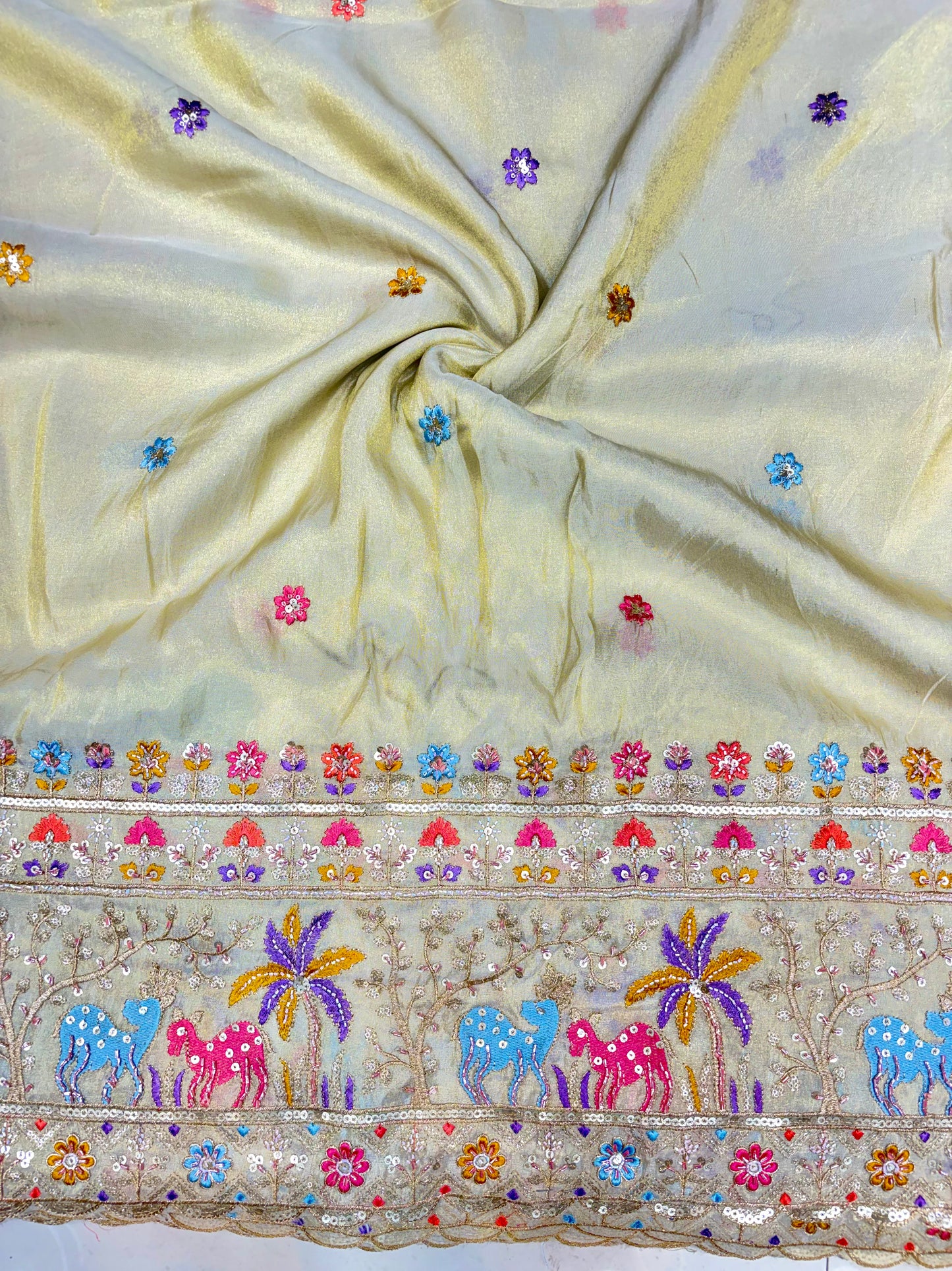 Royal Heritage Visco Tissue (Embroidered )Fabric ,lehanga,blouse, duppats , Inch 44-45 Width