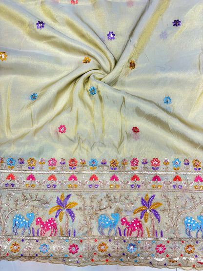 Royal Heritage Visco Tissue (Embroidered )Fabric ,lehanga,blouse, duppats , Inch 44-45 Width