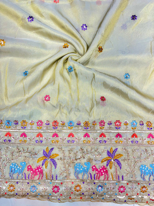 Royal Heritage Visco Tissue (Embroidered )Fabric ,lehanga,blouse, duppats , Inch 44-45 Width