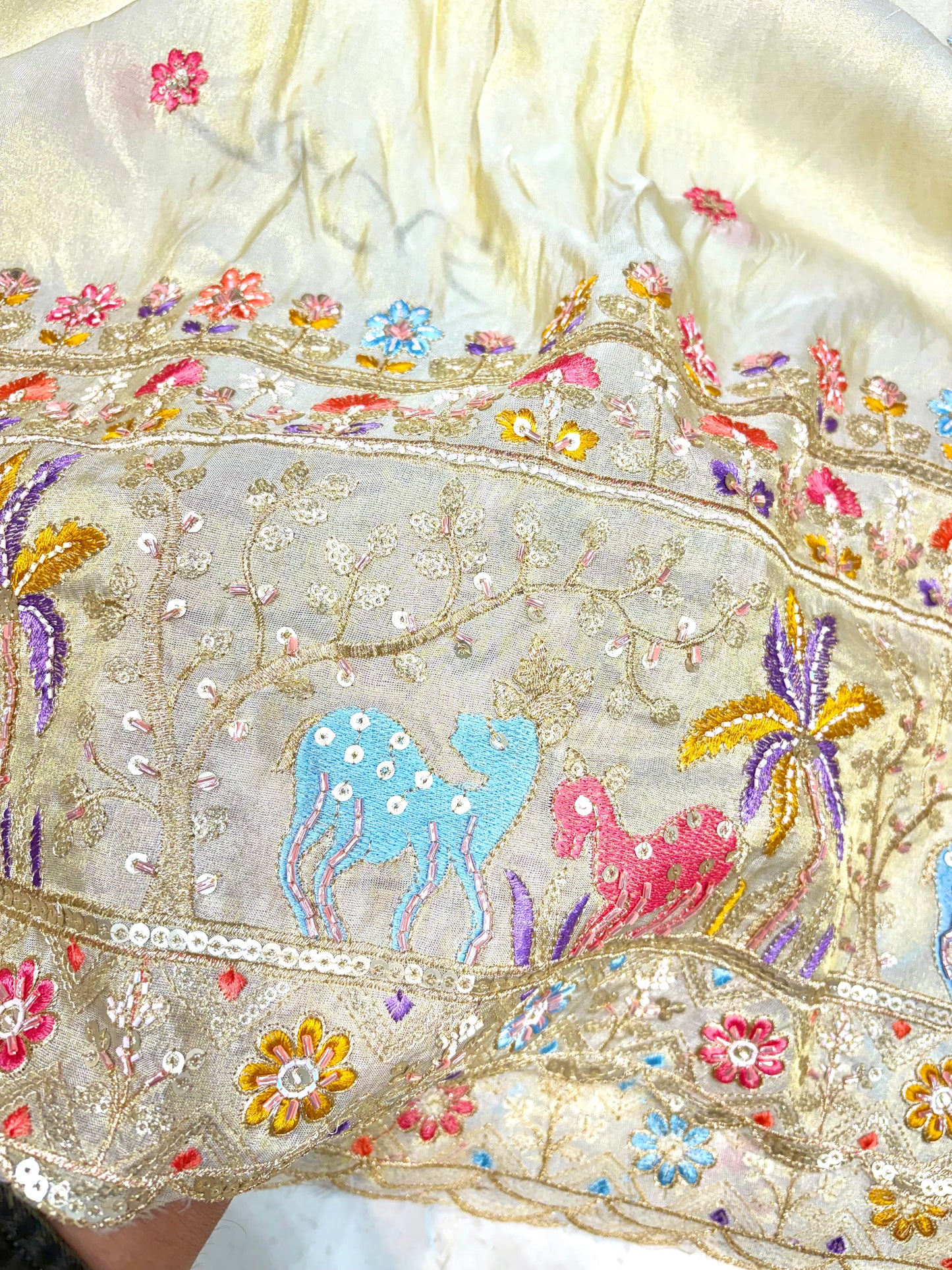 Royal Heritage Visco Tissue (Embroidered )Fabric ,lehanga,blouse, duppats , Inch 44-45 Width