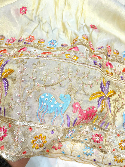 Royal Heritage Visco Tissue (Embroidered )Fabric ,lehanga,blouse, duppats , Inch 44-45 Width