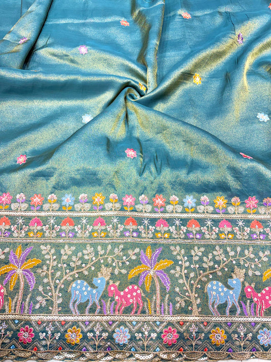 Royal Heritage Visco Tissue (Embroidered )Fabric ,lehanga,blouse, duppats , Inch 44-45 Width