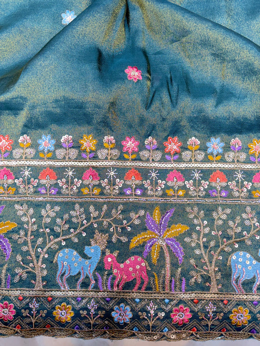 Royal Heritage Visco Tissue (Embroidered )Fabric ,lehanga,blouse, duppats , Inch 44-45 Width