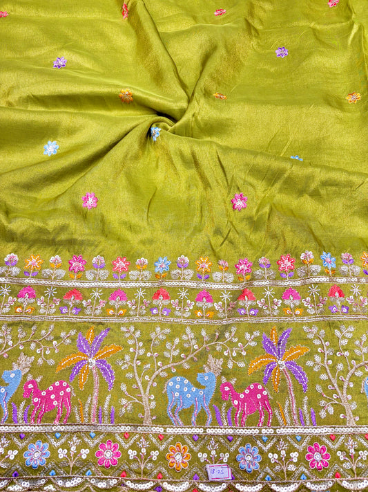 Royal Heritage Visco Tissue (Embroidered )Fabric ,lehanga,blouse, duppats , Inch 44-45 Width