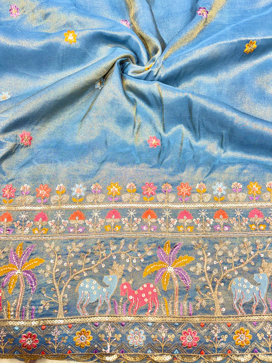 Royal Heritage Visco Tissue (Embroidered )Fabric ,lehanga,blouse, duppats , Inch 44-45 Width