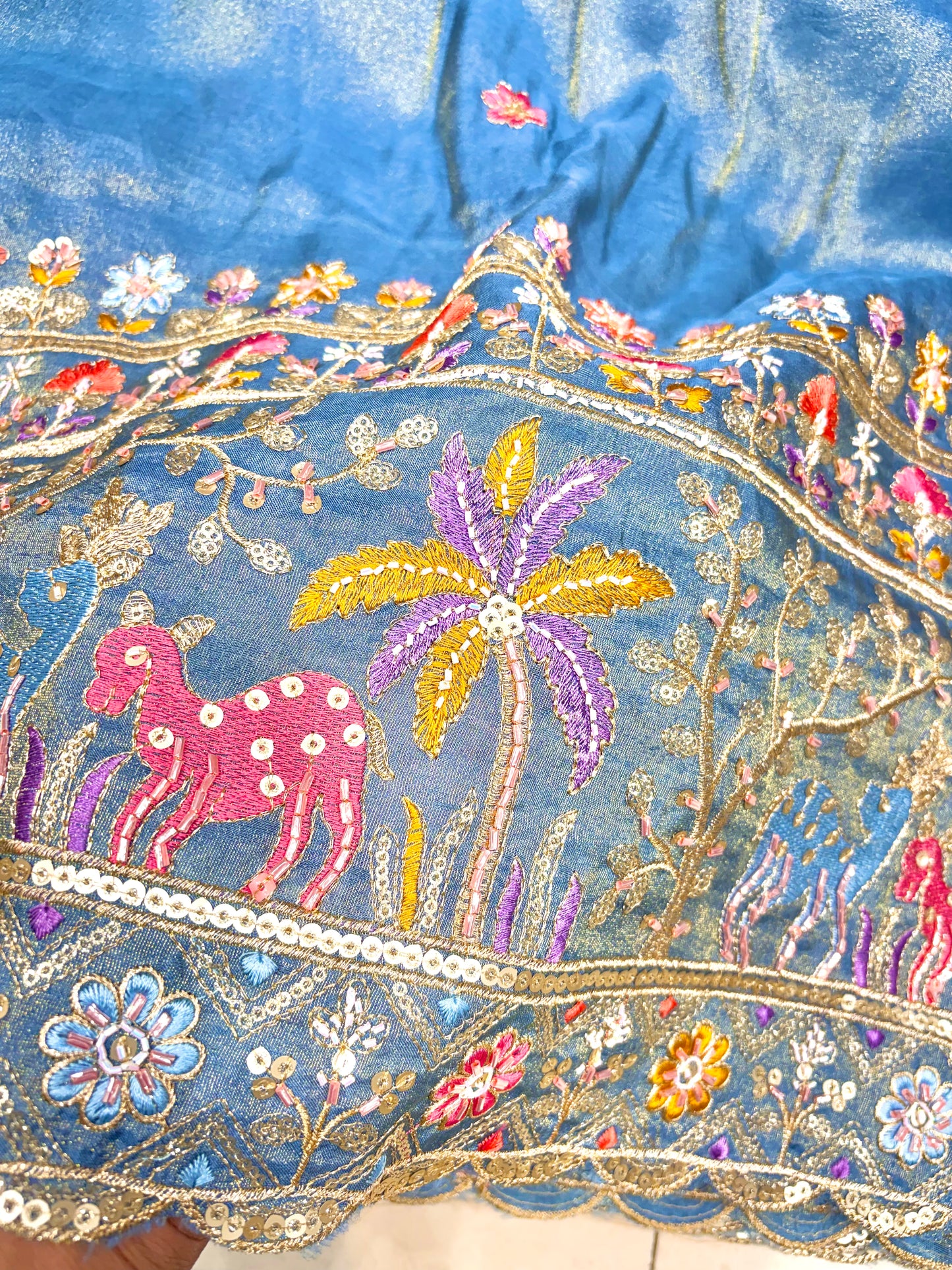 Royal Heritage Visco Tissue (Embroidered )Fabric ,lehanga,blouse, duppats , Inch 44-45 Width