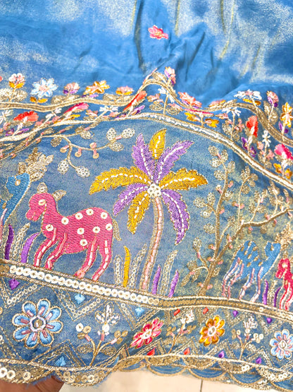 Royal Heritage Visco Tissue (Embroidered )Fabric ,lehanga,blouse, duppats , Inch 44-45 Width