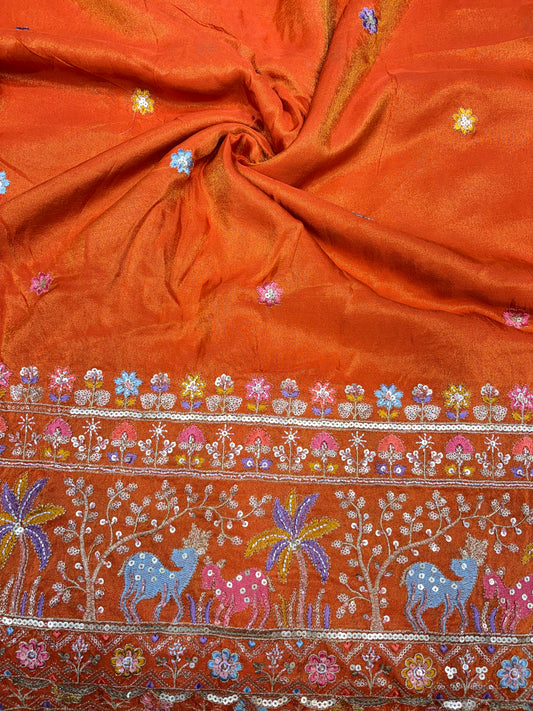 Royal Heritage Visco Tissue (Embroidered )Fabric ,lehanga,blouse, duppats , Inch 44-45 Width
