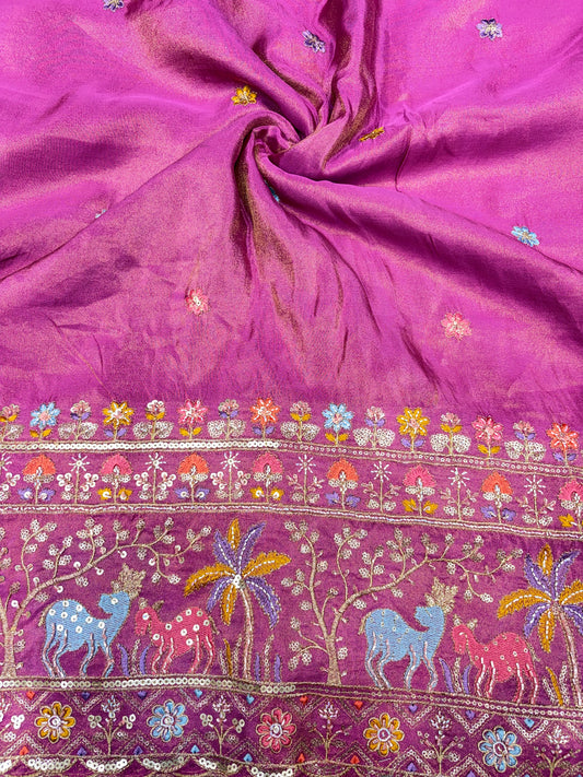 Royal Heritage Visco Tissue (Embroidered )Fabric ,lehanga,blouse, duppats , Inch 44-45 Width