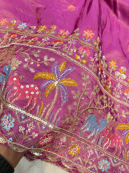 Royal Heritage Visco Tissue (Embroidered )Fabric ,lehanga,blouse, duppats , Inch 44-45 Width