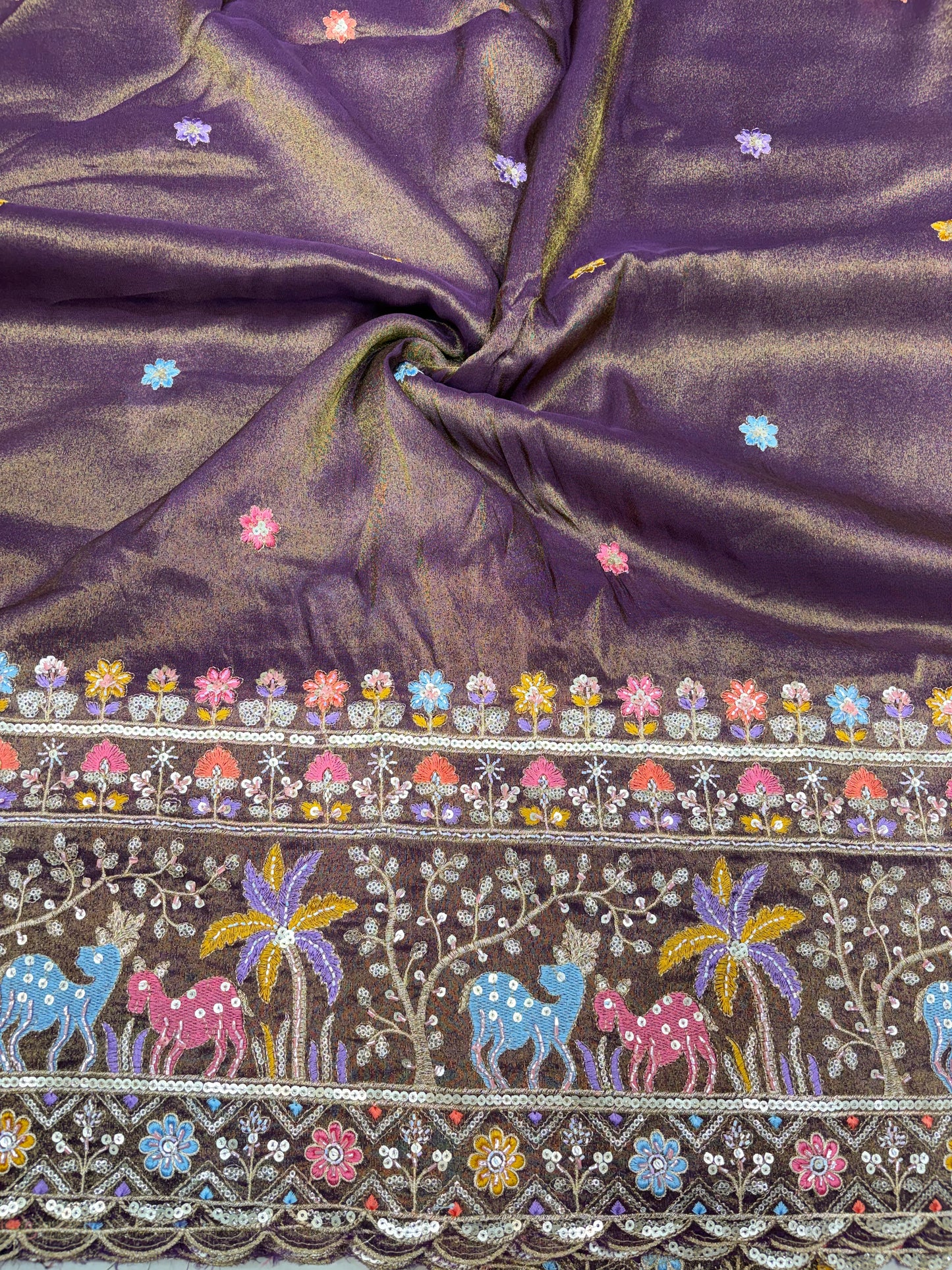 Royal Heritage Visco Tissue (Embroidered )Fabric ,lehanga,blouse, duppats , Inch 44-45 Width