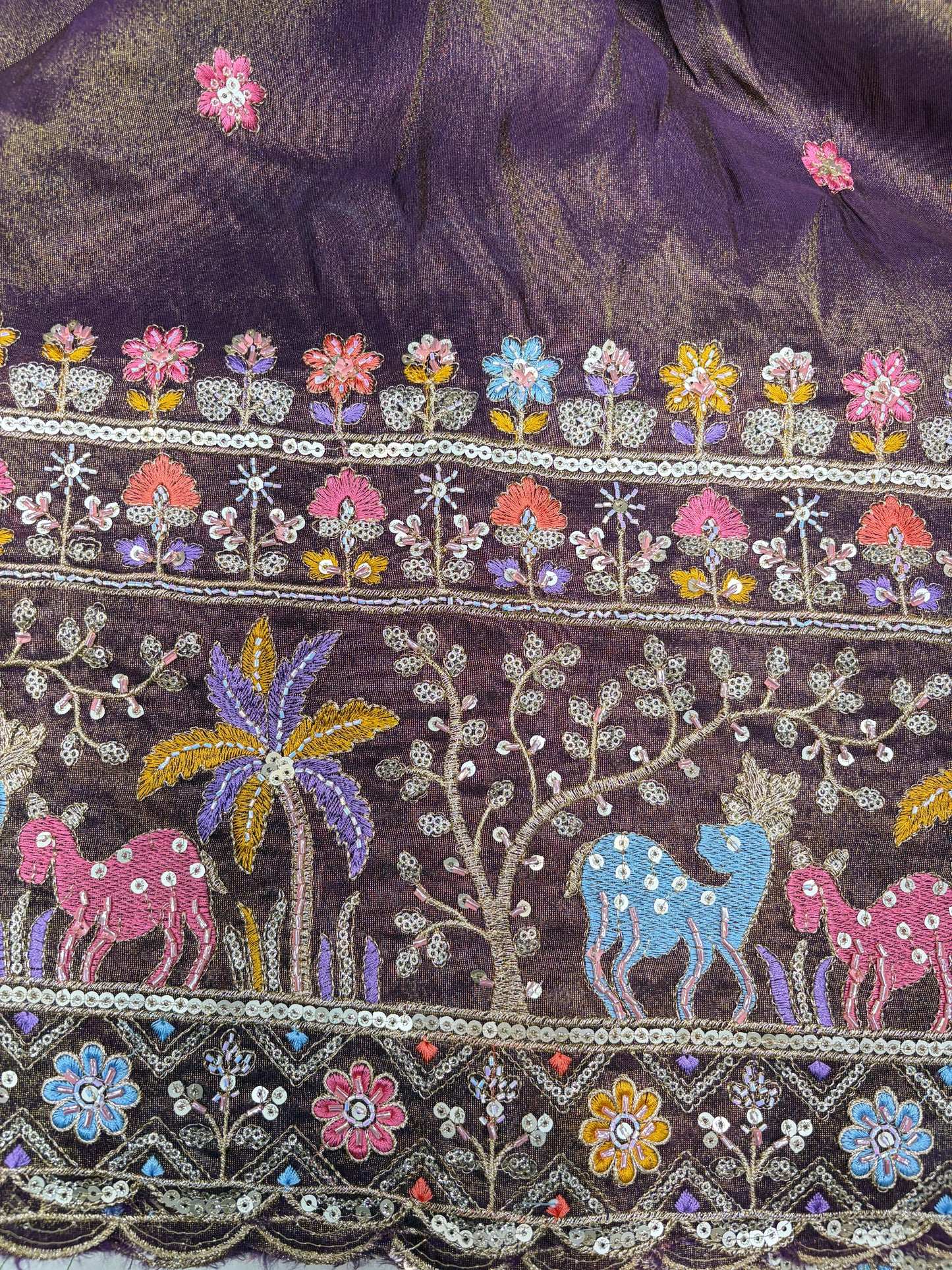 Royal Heritage Visco Tissue (Embroidered )Fabric ,lehanga,blouse, duppats , Inch 44-45 Width