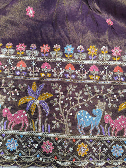 Royal Heritage Visco Tissue (Embroidered )Fabric ,lehanga,blouse, duppats , Inch 44-45 Width