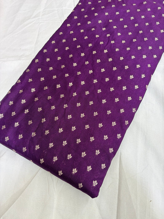 Royal 100% pure banarari Zari Leaf Weave fabrics 44inch width purple
