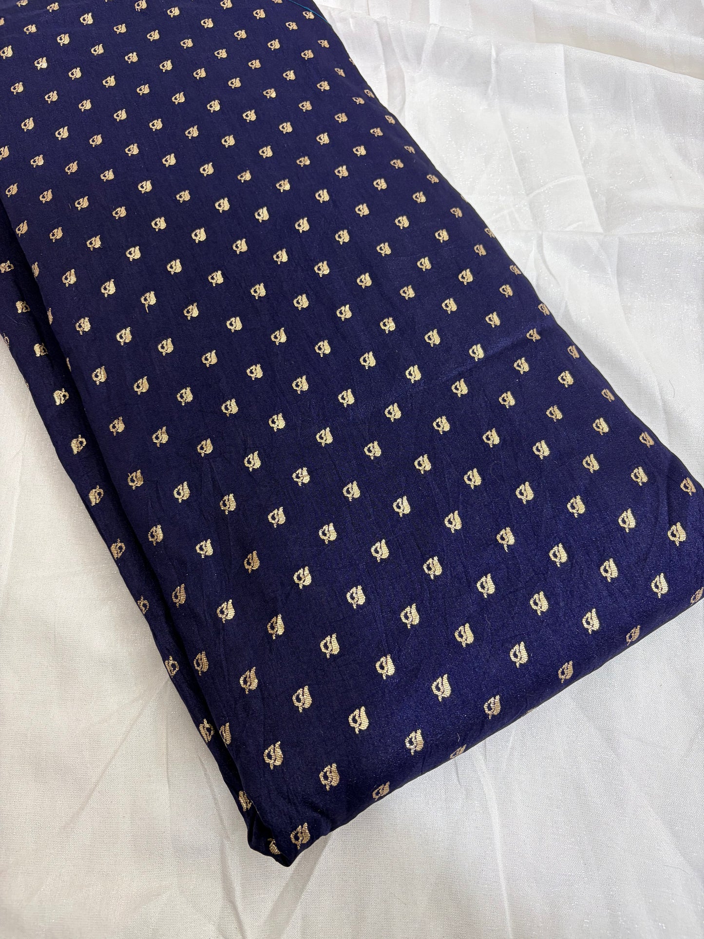 Royal 100% pure banarari Zari Leaf Weave fabrics 44inch width dark blue