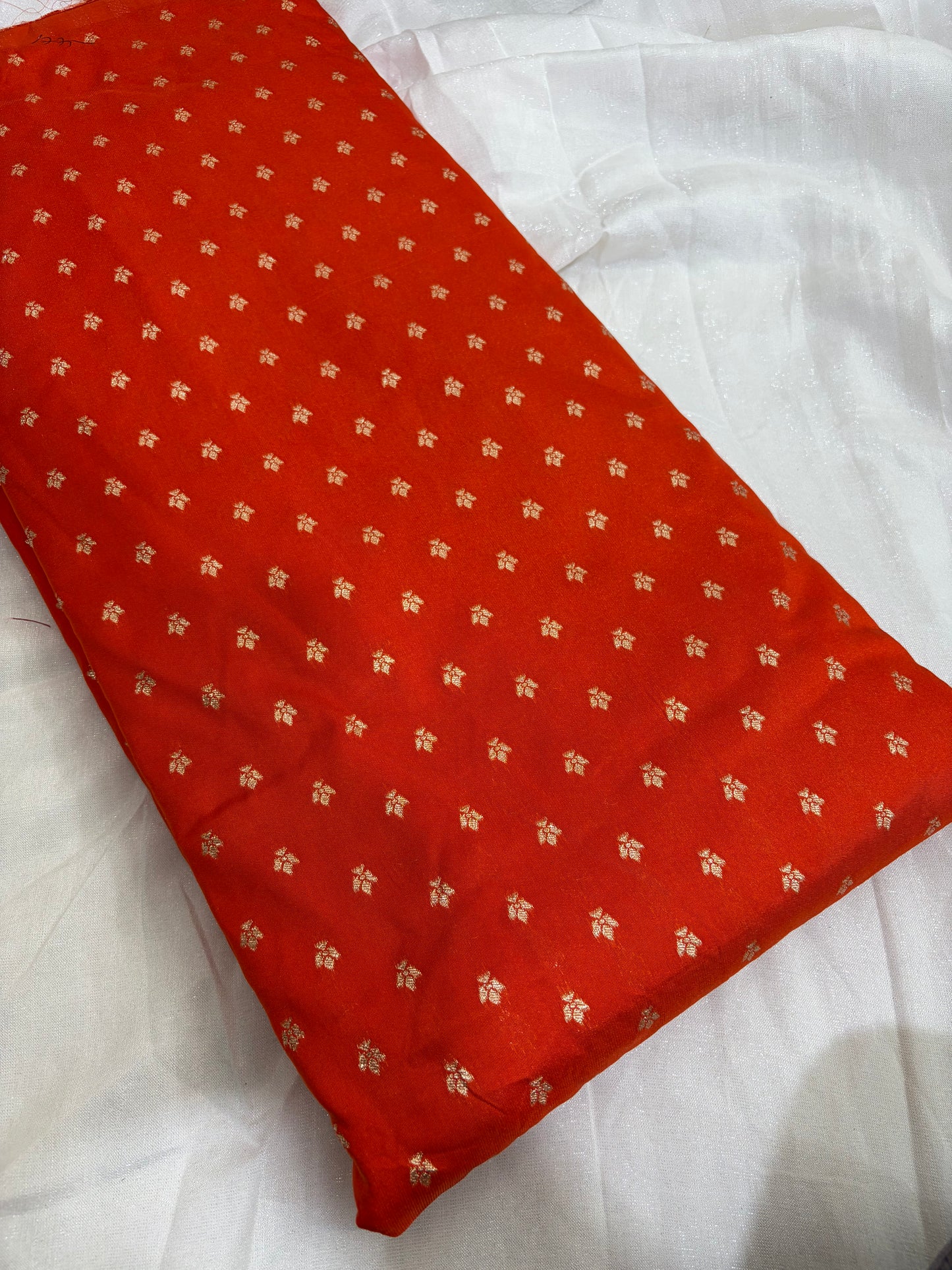 Royal 100% pure banarari Zari Leaf Weave fabrics 44inch width orange