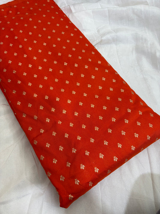 Royal 100% pure banarari Zari Leaf Weave fabrics 44inch width orange