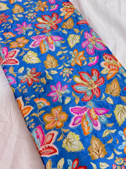 Beautiful 😍 Pure Chenin fabrics flower desing 44inch width BLUE