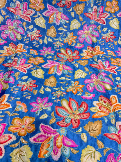 Beautiful 😍 Pure Chenin fabrics flower desing 44inch width BLUE