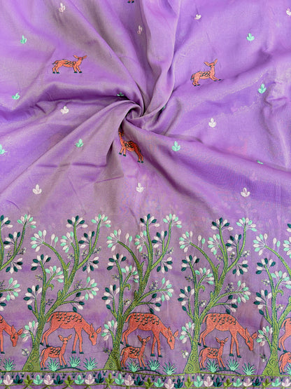 Premium tissue Embroidered Border Fabric – Designer Wildlife & Floral Work 44inch width