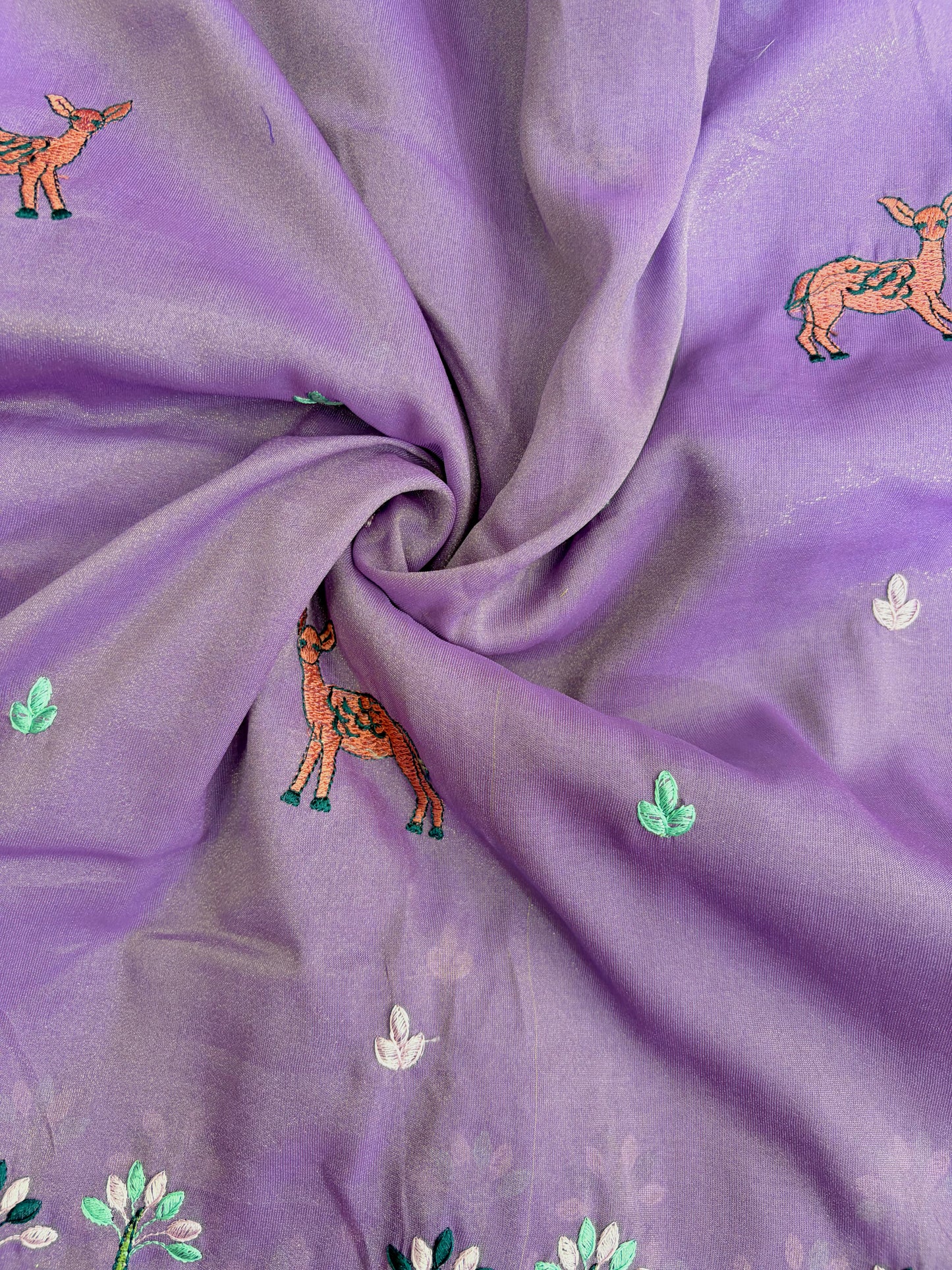 Premium tissue Embroidered Border Fabric – Designer Wildlife & Floral Work 44inch width