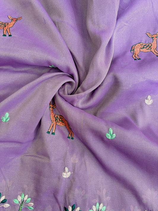 Premium tissue Embroidered Border Fabric – Designer Wildlife & Floral Work 44inch width