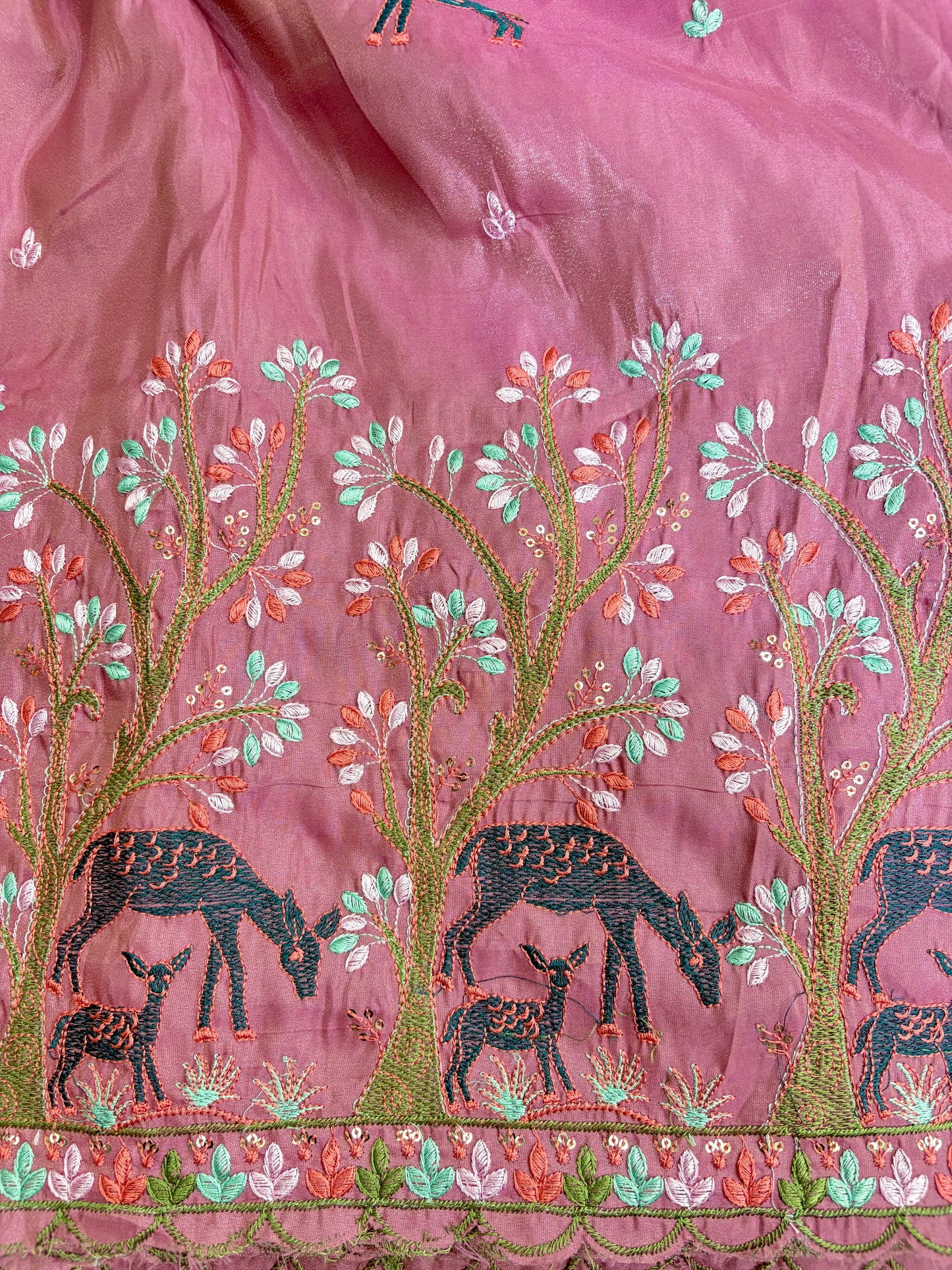 Premium tissue Embroidered Border Fabric – Designer Wildlife & Floral Work 44inch width