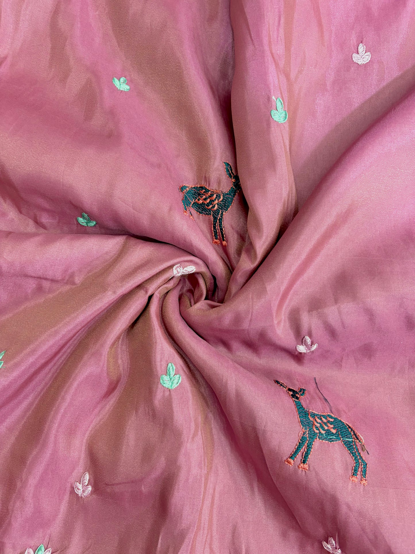 Premium tissue Embroidered Border Fabric – Designer Wildlife & Floral Work 44inch width