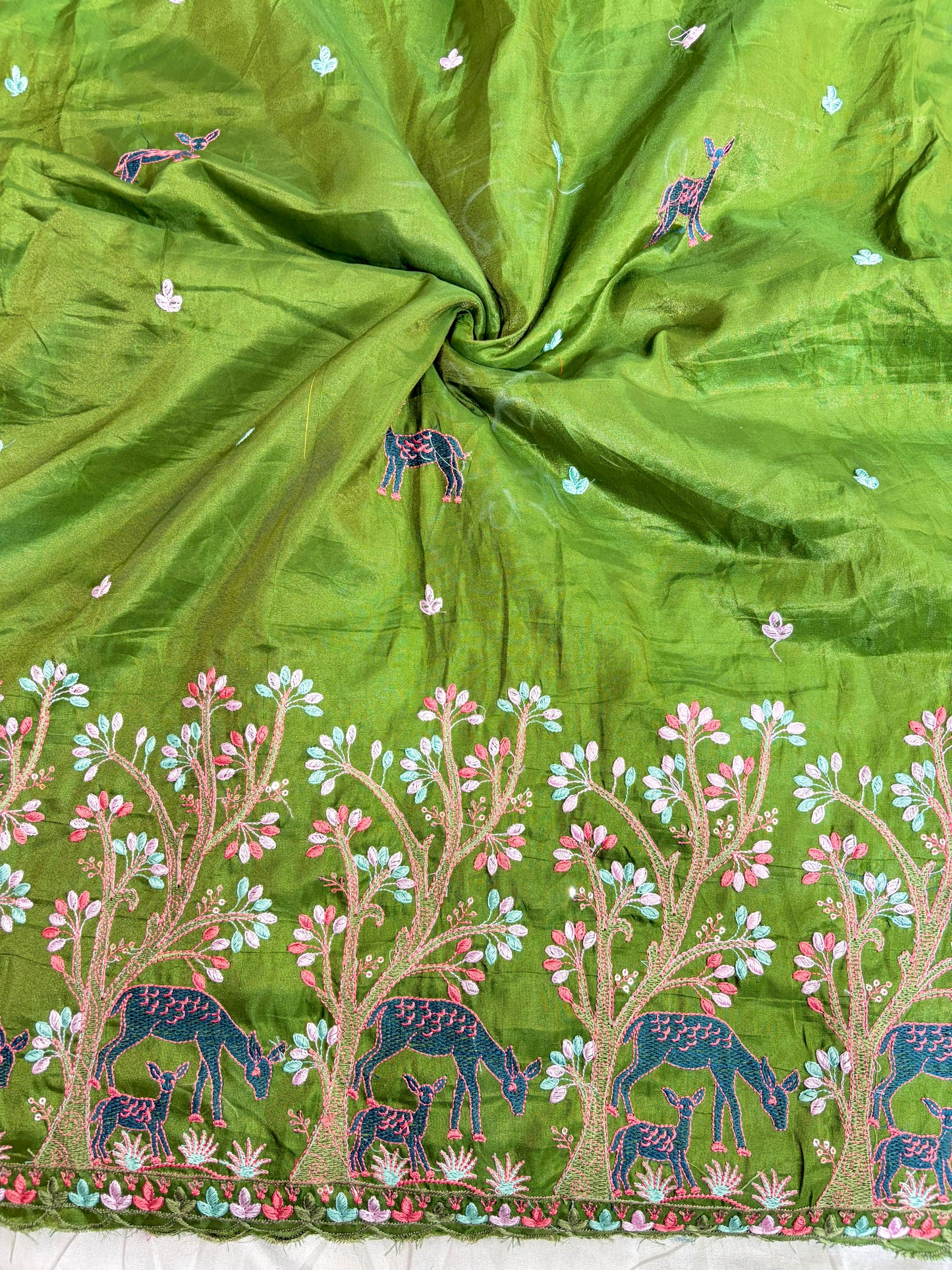 Premium tissue Embroidered Border Fabric – Designer Wildlife & Floral Work 44inch width