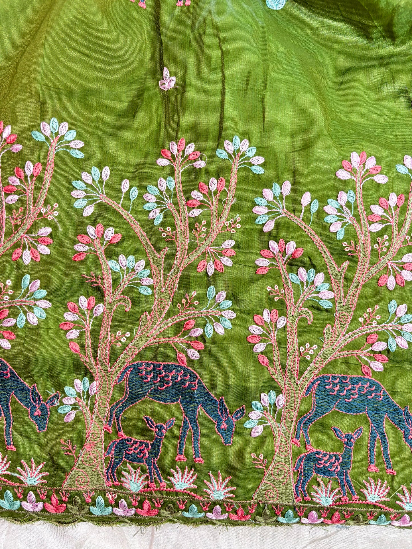 Premium tissue Embroidered Border Fabric – Designer Wildlife & Floral Work 44inch width