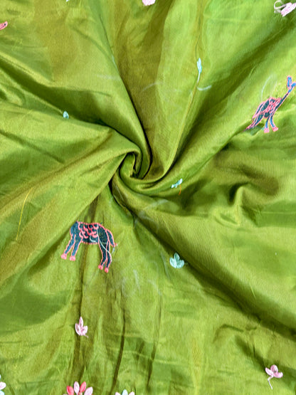 Premium tissue Embroidered Border Fabric – Designer Wildlife & Floral Work 44inch width