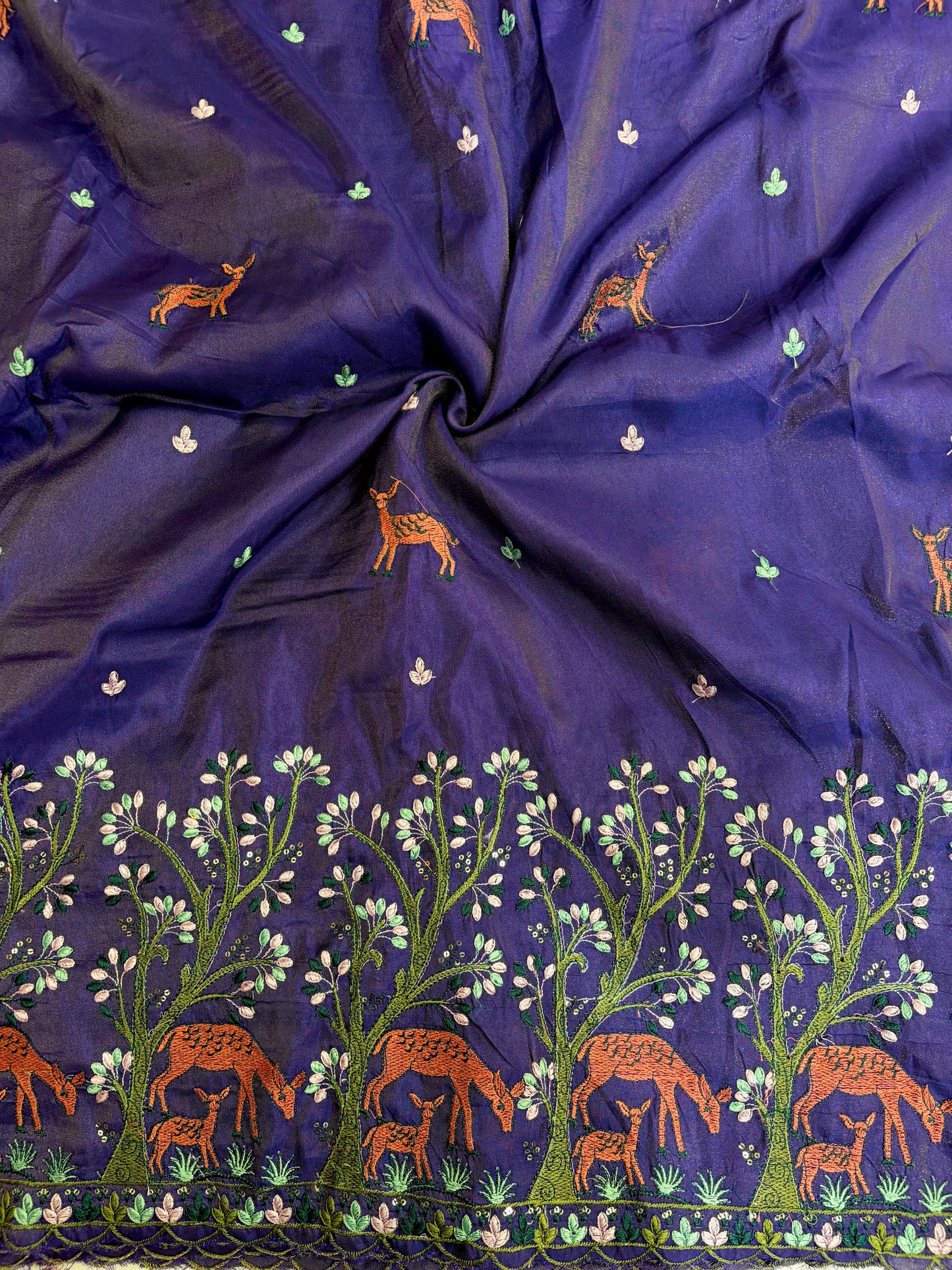 Premium tissue Embroidered Border Fabric – Designer Wildlife & Floral Work 44inch width