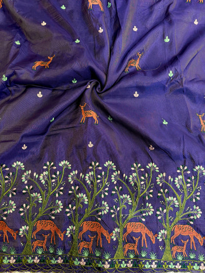 Premium tissue Embroidered Border Fabric – Designer Wildlife & Floral Work 44inch width