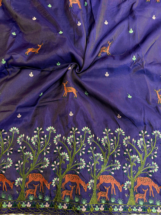 Premium tissue Embroidered Border Fabric – Designer Wildlife & Floral Work 44inch width