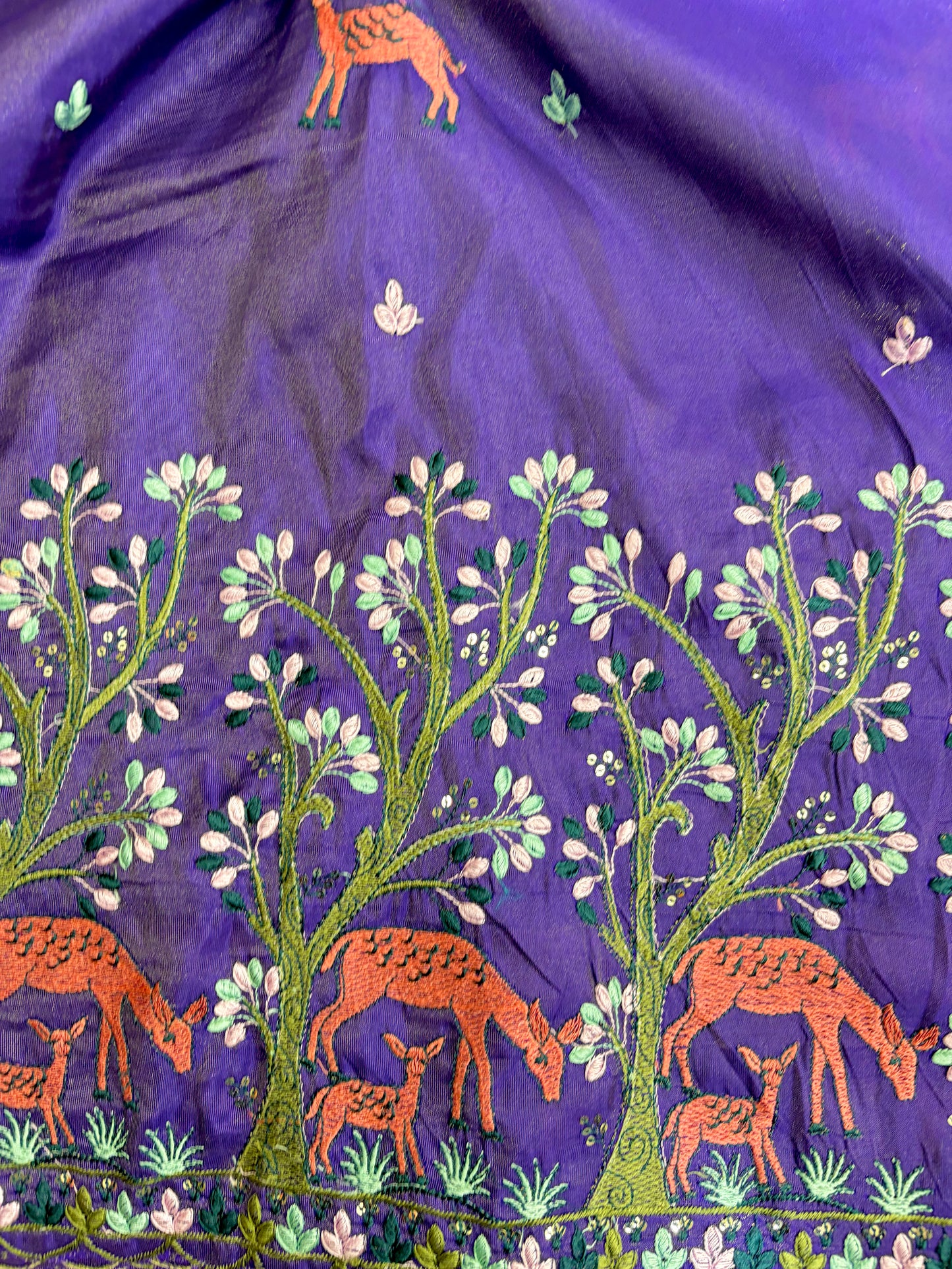 Premium tissue Embroidered Border Fabric – Designer Wildlife & Floral Work 44inch width