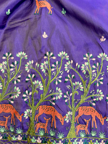 Premium tissue Embroidered Border Fabric – Designer Wildlife & Floral Work 44inch width