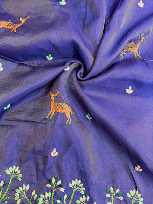 Premium tissue Embroidered Border Fabric – Designer Wildlife & Floral Work 44inch width