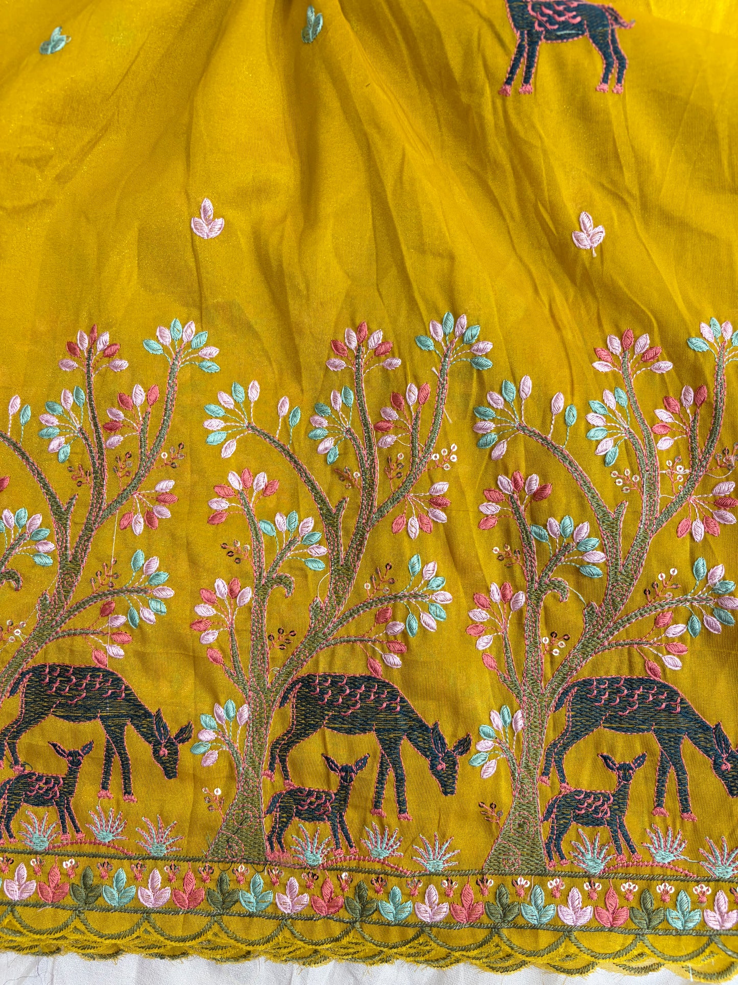 Premium tissue Embroidered Border Fabric – Designer Wildlife & Floral Work 44inch width