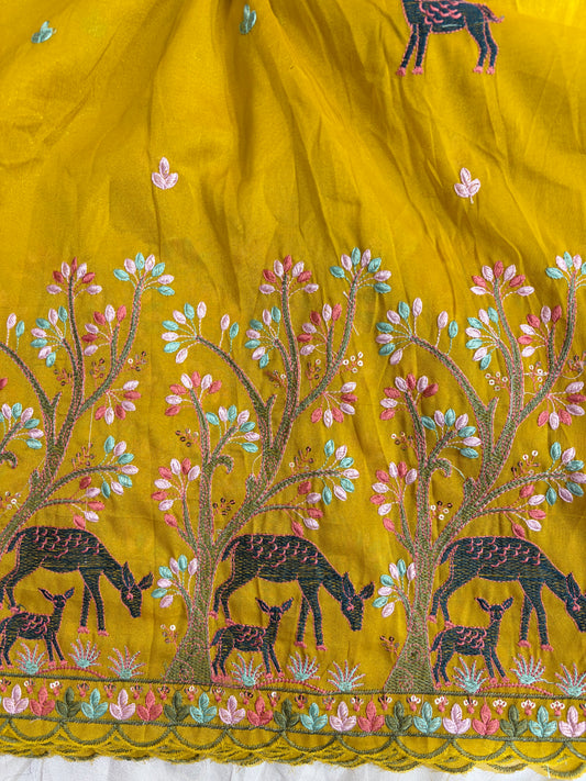 Premium tissue Embroidered Border Fabric – Designer Wildlife & Floral Work 44inch width