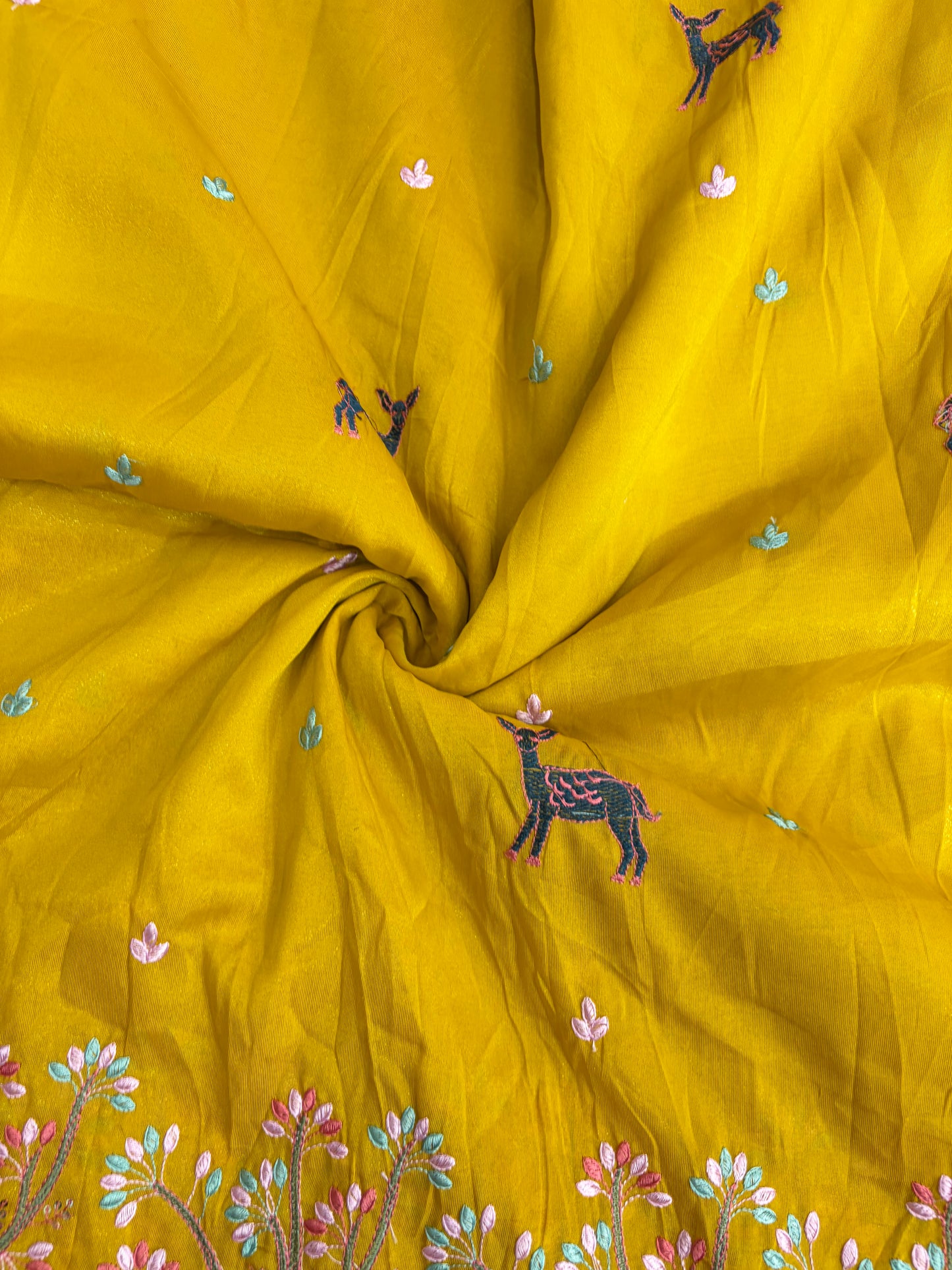 Premium tissue Embroidered Border Fabric – Designer Wildlife & Floral Work 44inch width