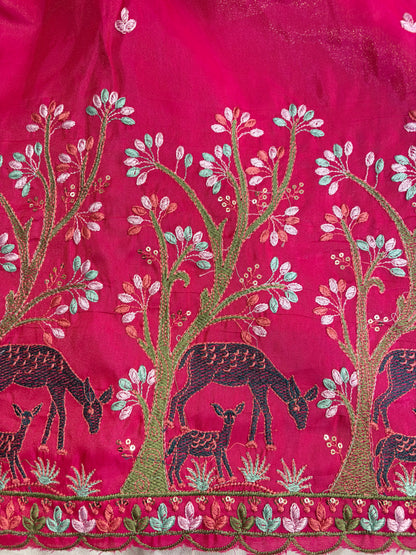 Premium tissue Embroidered Border Fabric – Designer Wildlife & Floral Work 44inch width