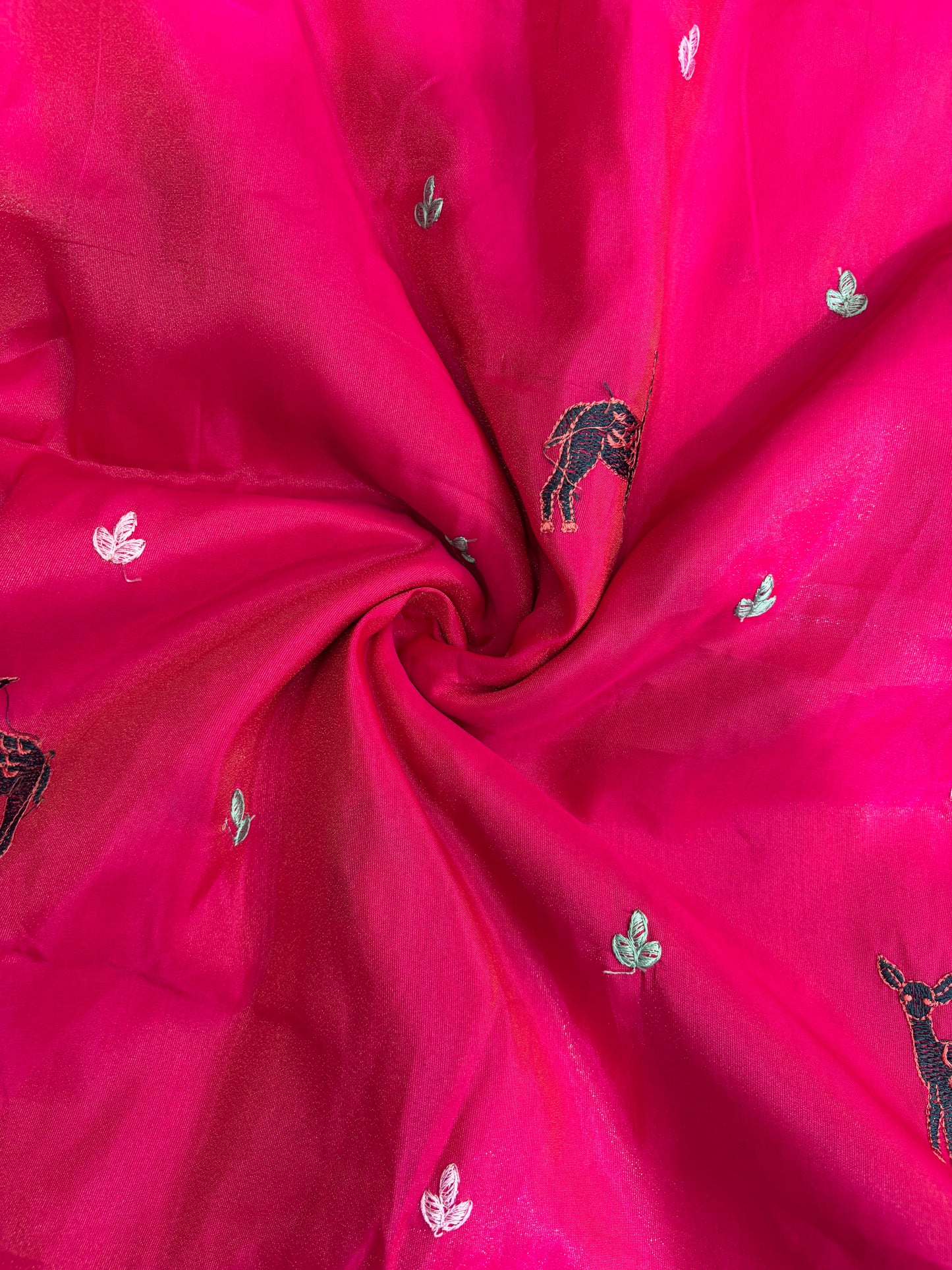 Premium tissue Embroidered Border Fabric – Designer Wildlife & Floral Work 44inch width