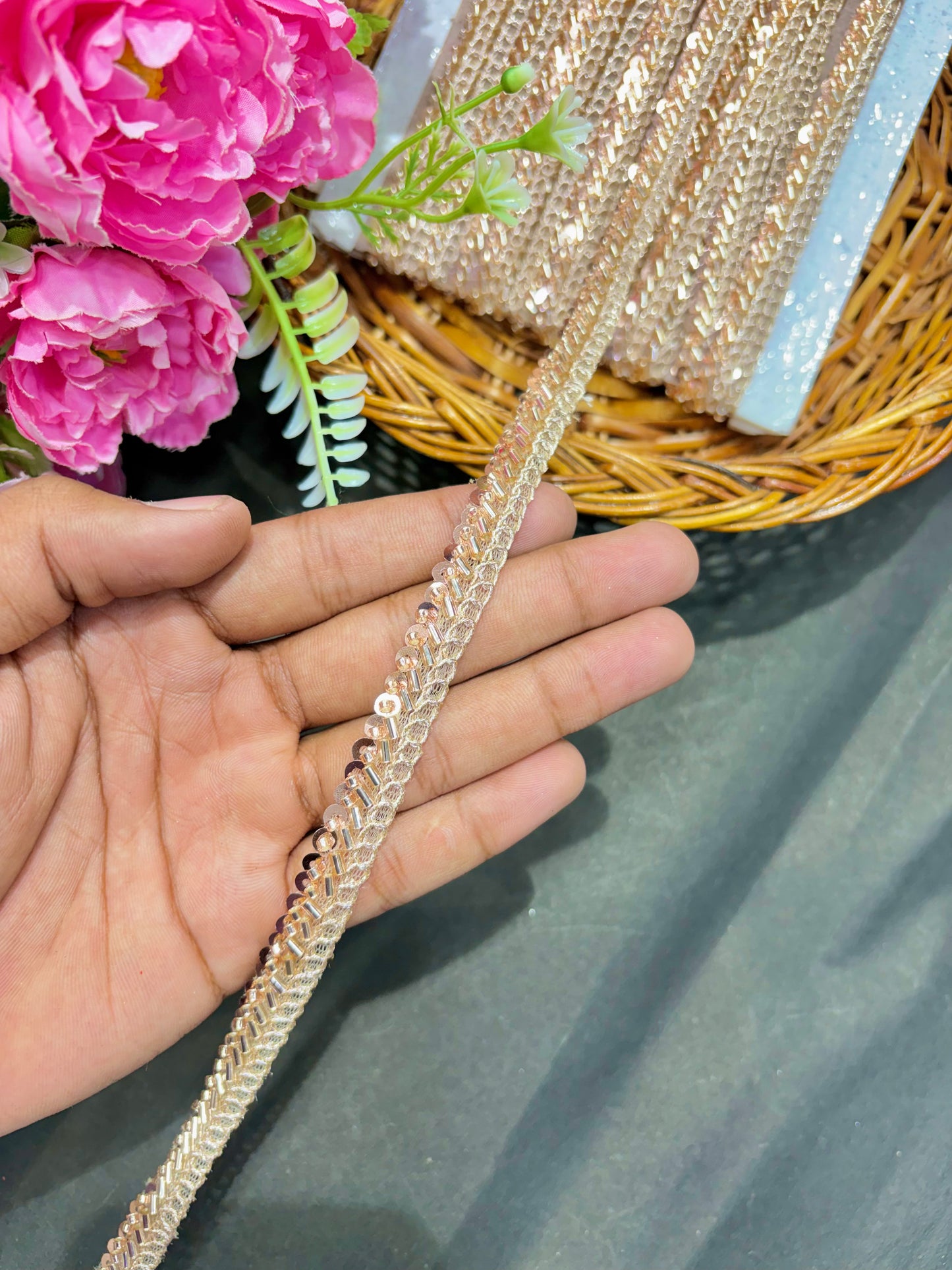 Handwork Lace Borders – Premium Quality, Intricate Embellishments for Sarees, Lehengas, Dupattas, and Luxury Home Decor - rose gold