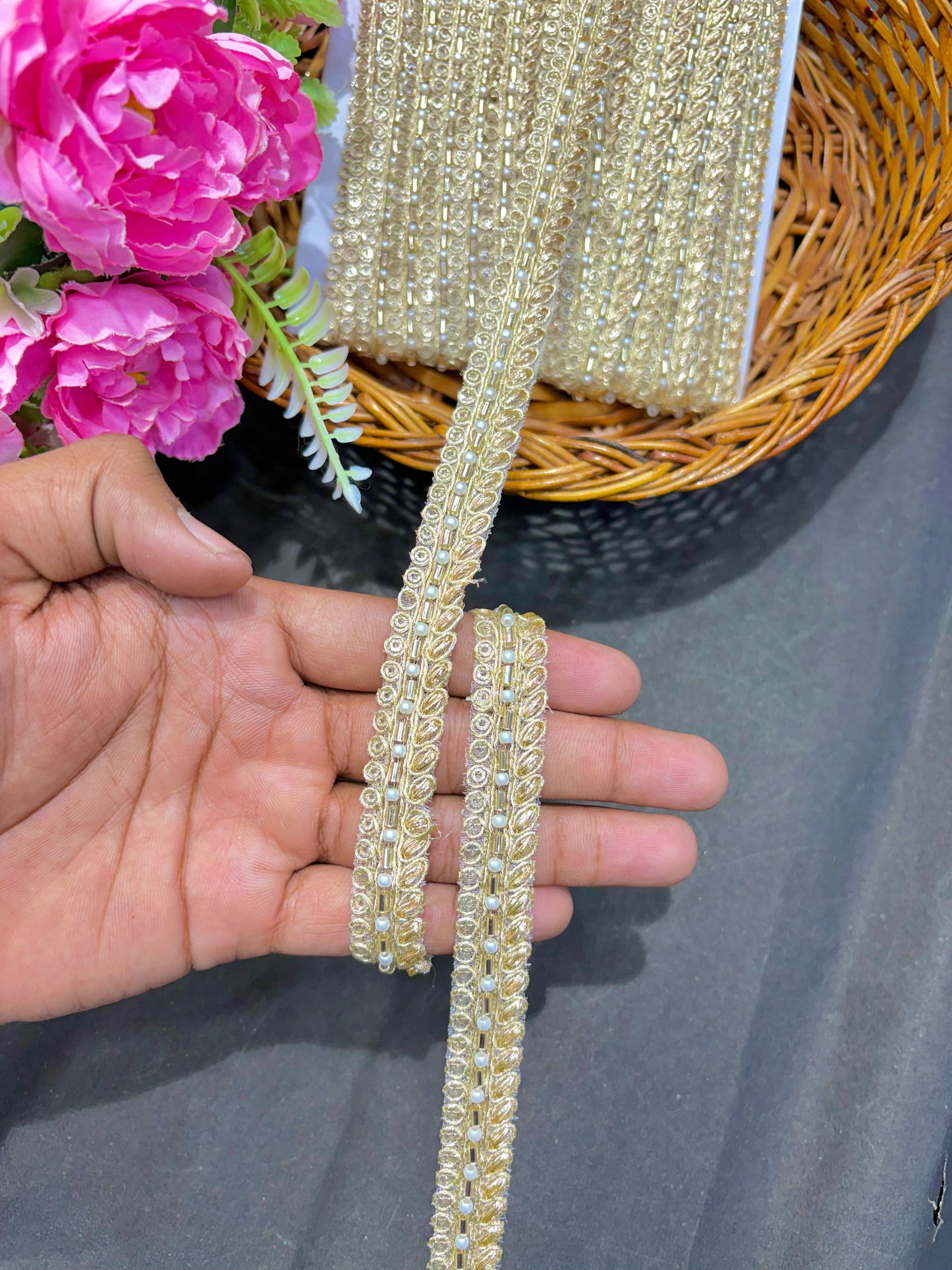 Handwork Lace Borders – Premium Quality, Intricate Embellishments for Sarees, Lehengas, Dupattas, and Luxury Home Decor - Gold pack of 9 mter