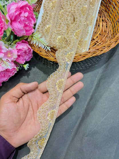 Handwork Lace Borders – Premium Quality, Intricate Embellishments for Sarees, Lehengas, Dupattas, and Luxury Home Decor - Gold pack of 9 merter
