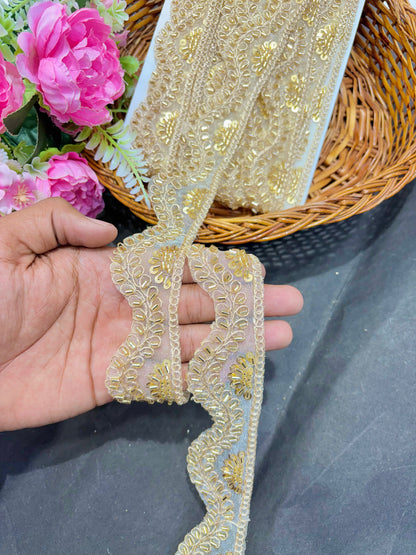 Handwork Lace Borders – Premium Quality, Intricate Embellishments for Sarees, Lehengas, Dupattas, and Luxury Home Decor - Gold pack of 9 merter