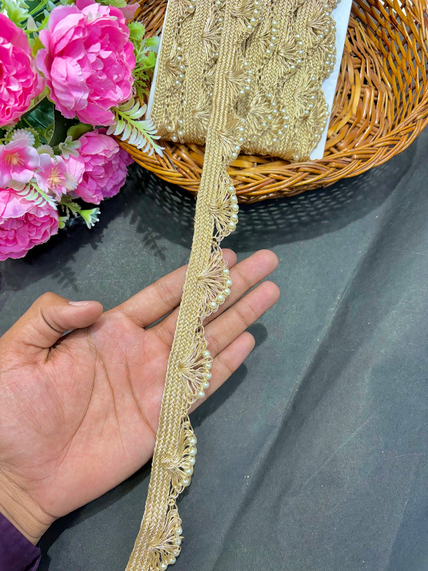 gorgeous pulse lace golden( pack of 9 meter ) half inch  width