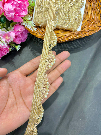 gorgeous pulse lace golden( pack of 9 meter ) half inch  width